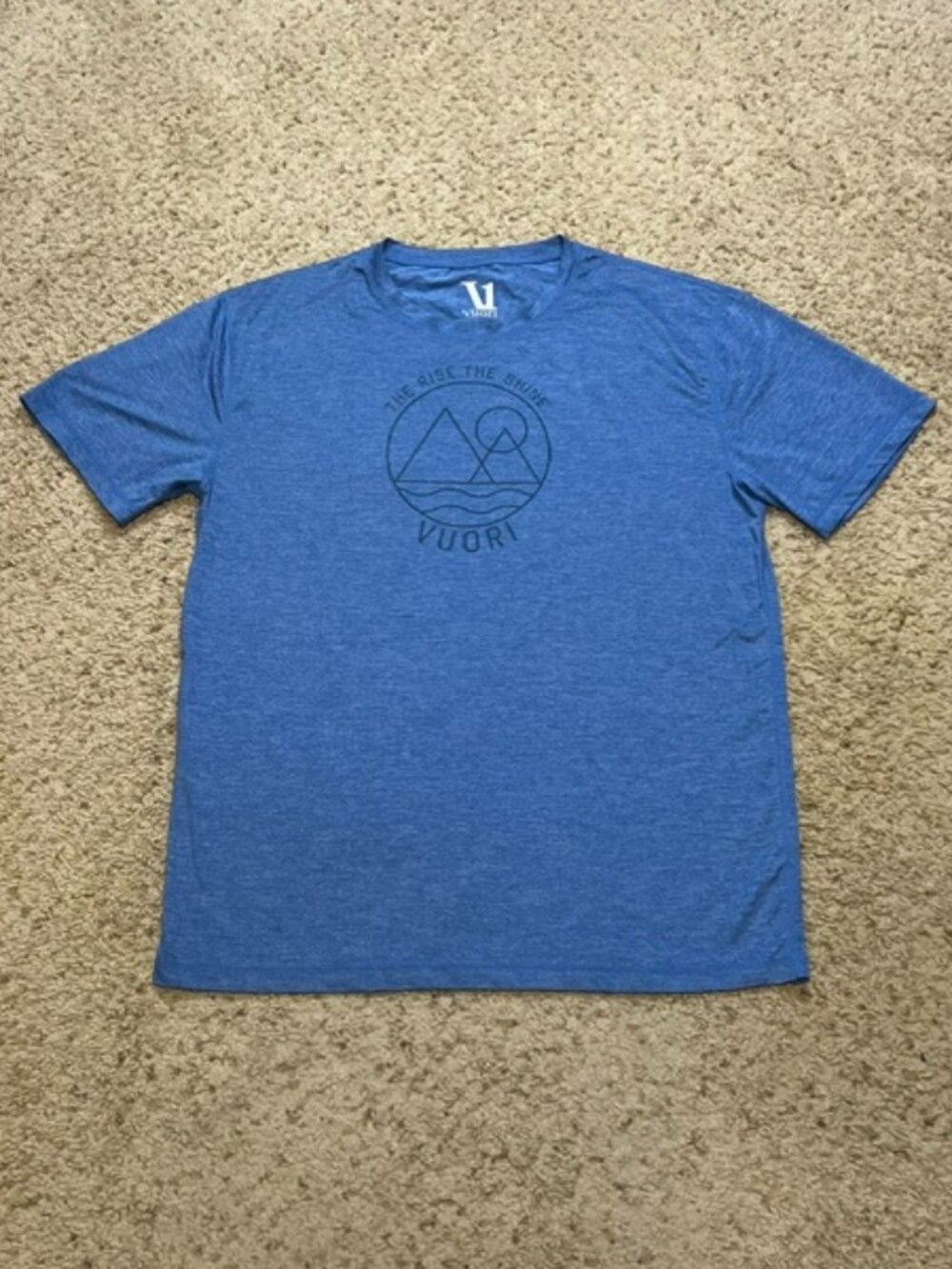 Vuori Men's Heather Blue The Rise The Shine Performance Shirt Size XL XLarge EUC